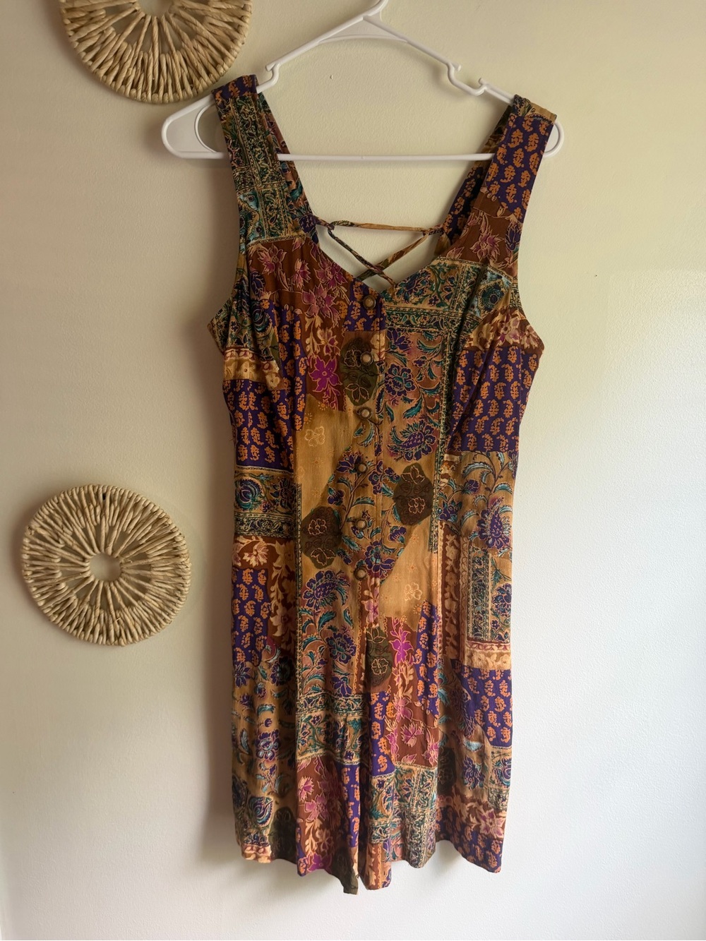 Vintage Patchwork Romper in Mustard & Plum